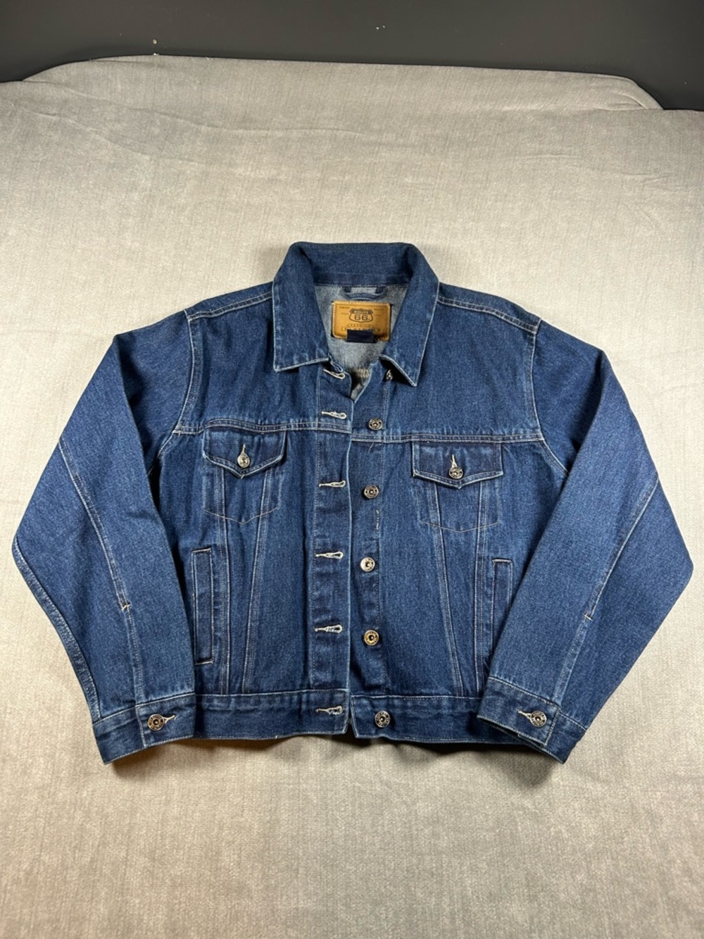 Route 66 Indigo Blue Denim Jacket with Leather Patch